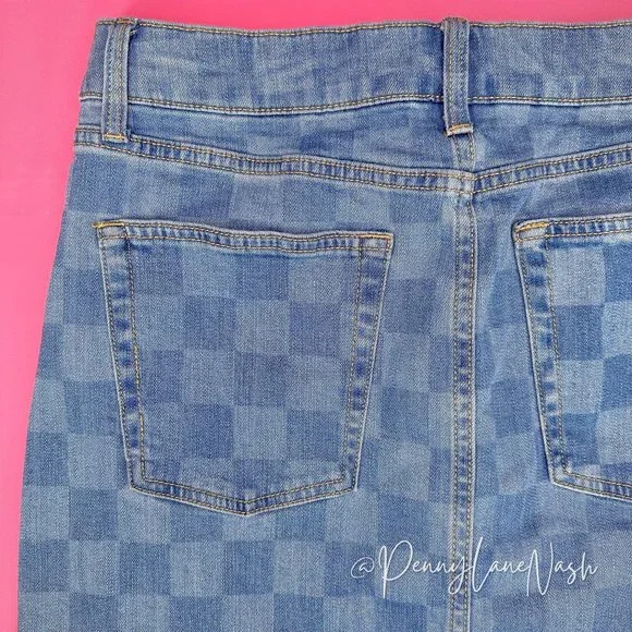 Wild Fable Super-High Rise Denim Mini Skirt Blue Check - Picture 9 of 11